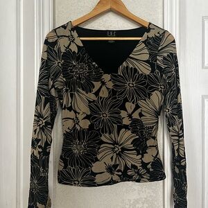 INC International Concepts Black and Tan Floral Blouse